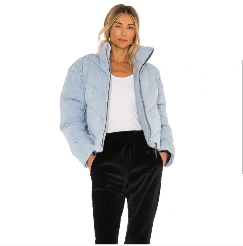 ALLSAINTS Dallas Denim Puffer 0 2 XS Blue Light Indigo All Saints Glam Luxury